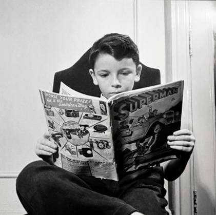 RECORD DATE NOT STATED Boy Reading Superman Comic Book New York, New York, October 1942 The Children s Colony is a school for refugee children administered by a Viennese, and refugee children from all nations can come here to learn English, as is this German refugee child, reading a Superman comic book. Copyright: Â¬ xUnderwoodxArchives 990_05_3-Rec-Read_10HR