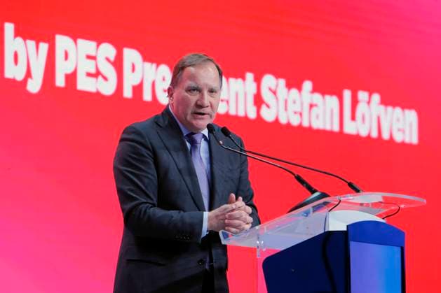 (240407) -- BUCHAREST, April 7, 2024 -- President of the Party of European Socialists (PES) Stefan Lofven addresses a meeting of the leaders of the party at the Parliament Palace in Bucharest, Romania, April 6, 2024. (Photo by Xinhua) ROMANIA-BUCHAREST-PARTY OF EUROPEAN SOCIALISTS-LEADERS MEETING CristianxCristel 