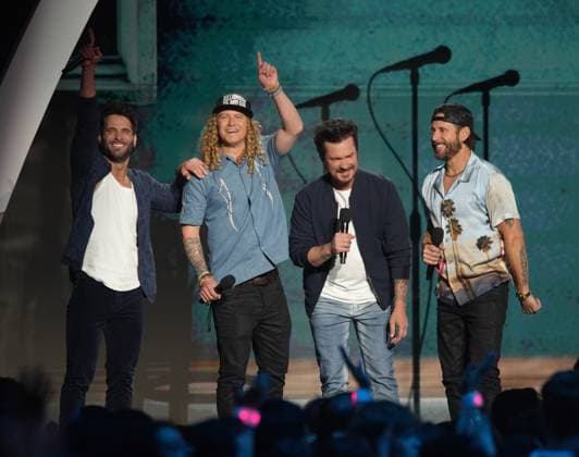 April 7, 2024, Austin, Tx, USA: Matt Thomas, Barry Knox, Joshua McSwain, and Scott Thomas of Parmalee speak onstage during the 2024 CMT Music Awards at Moody Center on April 07, 2024 in Austin, Texas. Austin USA - ZUMAs181 20240407_zea_s181_107 Copyright: xAmyxE.xPricex
