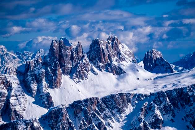 The snow-covered summits of Cima Ambrizzola in winter, seen from Mt. Lagazuoi. Cortina d˜Ampezzo Veneto Italy FB_2024_0928