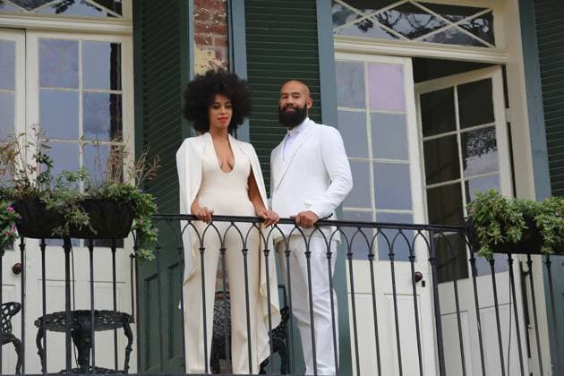 Solange Knowles and very soon to be husband Alan Ferguson arrive on bicycle to their wedding in New Orleans, where the couple, both clad in white posed for photos before making their way into the ceremony 129238, Solange Knowles and very soon to be husband Alan Ferguson arrive on bicycle to their wedding in New Orleans, where the couple, both clad in white posed for photos before making their way into the ceremony. New Orleans, Louisiana - Sunday November 16, 2014., Credit: PacificCoastNews.com Avalon USA, New Orleans  Copyright: x xPacificCoastNews.comx xAvalonx 0531142627
