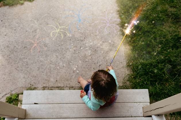 Creative Highlights Symbolbilder Girl holding sparkler during Independence Day Celebration Houghton, Michigan, United States R_OAXI240411-1396510-01 ,model released, Symbolfoto