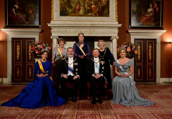 Entertainment Themen der Woche KW16 Entertainment Bilder des Tages 17-04-2024 Banquet Amsterdam Princess Amalia and Queen Maxima and King Willem-Alexander with Queen Letizia and King Felipe and Princess Beatrix and Princess Margriet at the statebanquet at the Dam palace and on the 1st day of the 2 days statevisit to the Netherlands. Â  Copyright: xPPEx