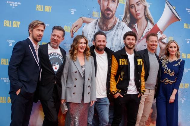 Entertainment Themen der Woche KW16 Entertainment Bilder des Tages Europapremiere - The Fall Guy David Leitch, Emily Blunt, Joel Cederberg, Kelly McCormick, Ryan Gosling bei der Europapremiere zum Kinofilm The Fall Guy im UCI Luxe Kino am Uber Platz am 19.04.2024 in Berlin. *** European premiere of The Fall Guy David Leitch, Emily Blunt, Joel Cederberg, Kelly McCormick, Ryan Gosling at the European premiere of the movie The Fall Guy at the UCI Luxe cinema at Uber Platz on 19 04 2024 in Berlin Copyright: xEventpressxKochanx