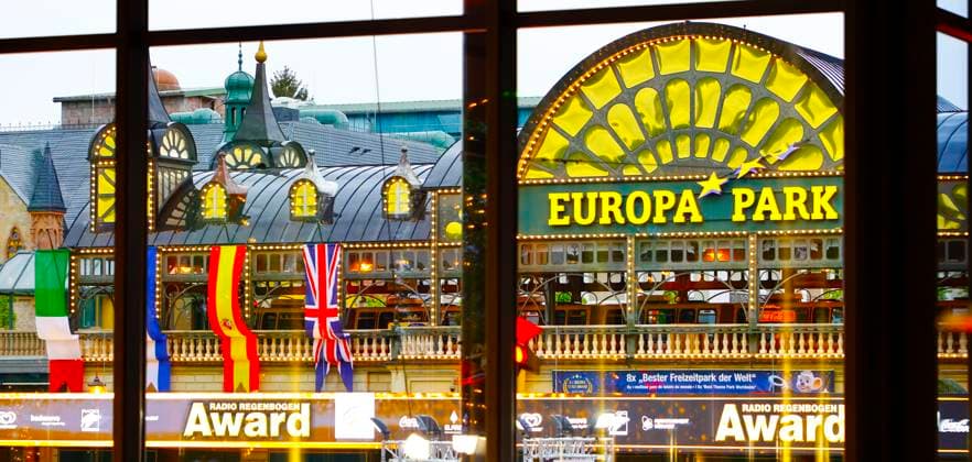 Rust, Germany - April 19, 2024: The 24th Radio Regenbogen Award at Europa-Park with general Atmosphere from the Park Entrance. 24th Radio Regenbogen Award at Europa-Park