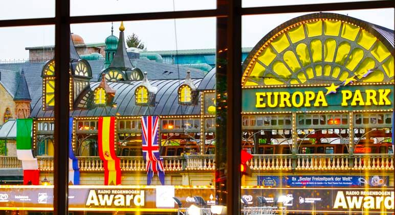 Rust, Germany - April 19, 2024: The 24th Radio Regenbogen Award at Europa-Park with general Atmosphere from the Park Entrance. 24th Radio Regenbogen Award at Europa-Park
