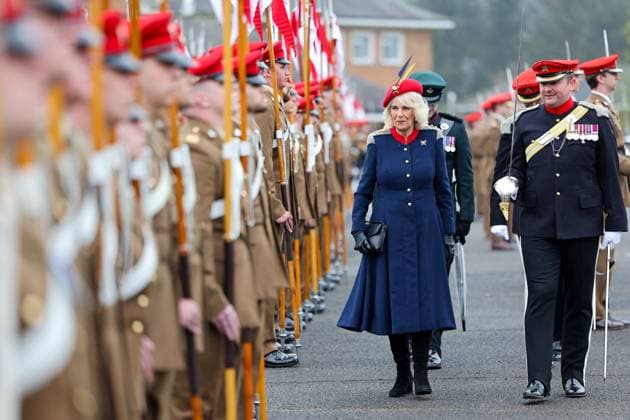 Entertainment Themen der Woche KW17 Entertainment Bilder des Tages . 22 04 2024. Catterick, United Kingdom.Queen Camilla during a visit to The Royal Lancers regiment in Catterick, United Kingdom.  xPoolx xi-Imagesx IIM-25148-0008