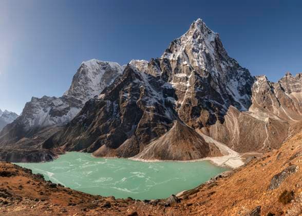Creative Highlights World Nepal, Khumbu, Cholatse mountain with small lake in foreground, ALRF02128