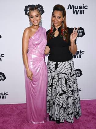 April 24, 2024, Los Angeles, California, USA: Andra Day and Rhiannon Giddens attend the 16th Annual Music Will Benefit. Los Angeles USA - ZUMAb173 20240424_aap_b173_055 Copyright: xBillyxBennightx