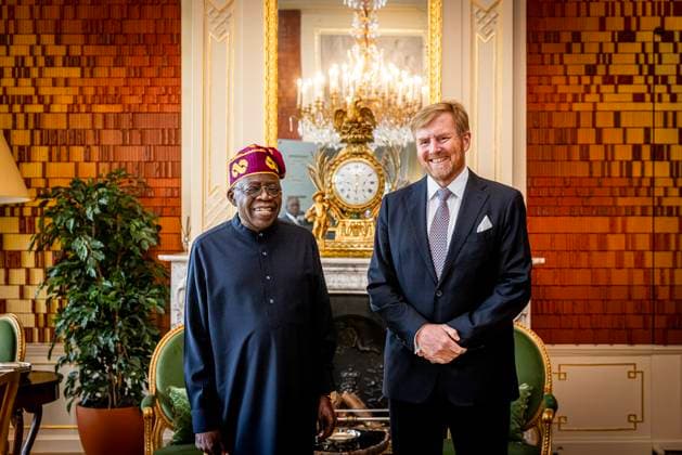 News Themen der Woche KW17 News Bilder des Tages 25-04-2024 HtB King Willem-Alexander during a meeting with the President of the Federal Republic of Nigeria, Mr Bola Tinubu, at palace Huis ten Bosch in The Hague. Â  Copyright: xPPEx