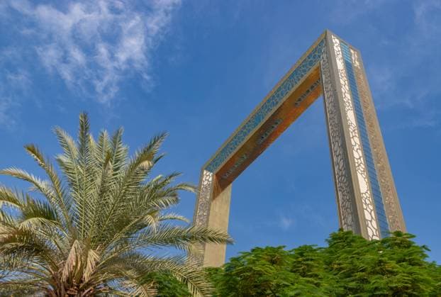 Dubai Frame A picture of the Dubai Frame above the trees of the Zabeel Park. Copyright: xZoonar.com BrunoxCoelhox 21376540