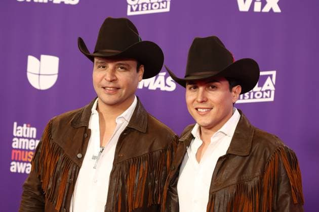 (L-R) Omar Tarazón and Johnny Zazueta of Los 2 de la S arrive for the 2024 Latin American Music Awards at the Grand Garden Arena at MGM Resort and Casino in Las Vegas, Nevada on Thursday, April 25, 2024.  LAV20240425053 JAMESxATOA