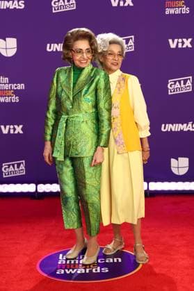 (L-R) Patricia Mauceri and Olivia Negron of Dina & Mita arrive for the 2024 Latin American Music Awards at the Grand Garden Arena at MGM Resort and Casino in Las Vegas, Nevada on Thursday, April 25, 2024.  LAV20240425054 JAMESxATOA