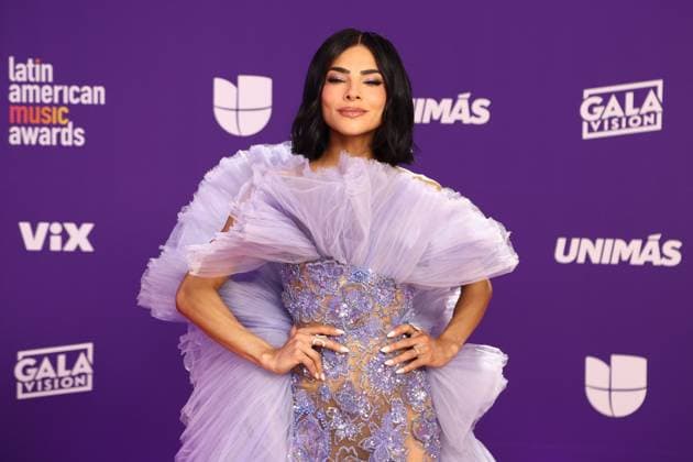 Alejandra Espinoza arrives for the 2024 Latin American Music Awards at the Grand Garden Arena at MGM Resort and Casino in Las Vegas, Nevada on Thursday, April 25, 2024.  LAV20240425062 JAMESxATOA