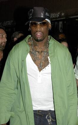 Celebrities partying at Mood Nightclub in Hollywood 4538, HOLLYWOOD, CALIFORNIA, Wednesday 20th July 2005. Dennis Rodman at trendy celebrity hangout Mood in Hollywood. The ex basketball player arrived in a very colourful Ferrari with his portrait painted on the side of the sportscar. Photograph: Josephine Santos Pacificcoastnews.com UK: +44 131 225 3333 3322 USA: +1 310 261 9676,  Copyright: xJosephinexSantosx xpacificcoastnx xAvalonx 0533569568