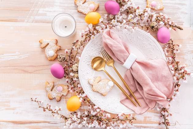 Easter table setting with colorful eggs and homemade bunny cookies Easter table setting with colorful eggs and homemade bunny cookies Copyright: xZoonar.com IngridxBalabanovax 21403425
