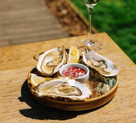 Opened oysters and lemon with white wine on the table Opened oysters and lemon with white wine on the table Copyright: xZoonar.com AntonxDobreax 21410326