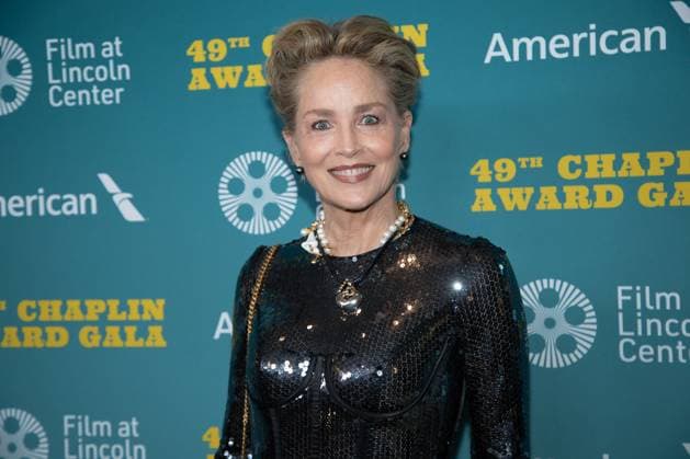 Sharon Stone arrives on the red carpet at the 49th Chaplin Award Honoring Jeff Bridges at Lincoln Center on April 29, 2024 in New York City.  NYP20240429715 SerenaxXuxNing