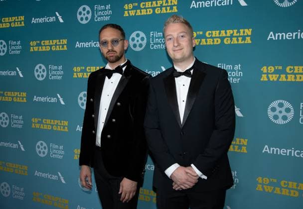 Riccardo Feron and James McKeown arrive on the red carpet at the 49th Chaplin Award Honoring Jeff Bridges at Lincoln Center on April 29, 2024 in New York City.  NYP20240429726 SerenaxXuxNing