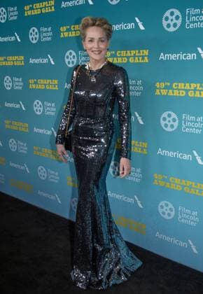 Sharon Stone arrives on the red carpet at the 49th Chaplin Award Honoring Jeff Bridges at Lincoln Center on April 29, 2024 in New York City.  NYP20240429728 SerenaxXuxNing