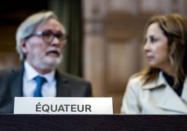 THE HAGUE - Andres Teran Parral, ambassador of Ecuador to the Netherlands, and Ana Maria Larrea, director of International Affairs and Arbiration, during the first day of a two-day hearing in the case brought by Mexico against Ecuador. Mexico has filed a complaint with the ICJ in response to a police raid on the Mexican embassy in Ecuador. Former Ecuadorian Vice President Jorge Glas was arrested. ANP REMKO DE WAAL netherlands out - belgium out  Copyright: xx x497272208x originalFilename: 497272208.jpg