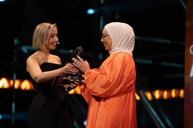 FOCUS COVERAGE REQUESTED TO BELGA - Winner Opkomend Talent Aya Sabi pictured during the award ceremony of the Ultimas23 , Flemish culture prizes, Tuesday 30 April 2024, in Lint.  JAMESxARTHURxGEKIERE 91868264