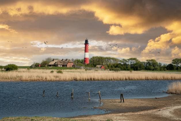 Panoramic image of Pellworm lighthouse against sky, North Frisia, Germany Copyright: x RECORD DATE NOT STATED