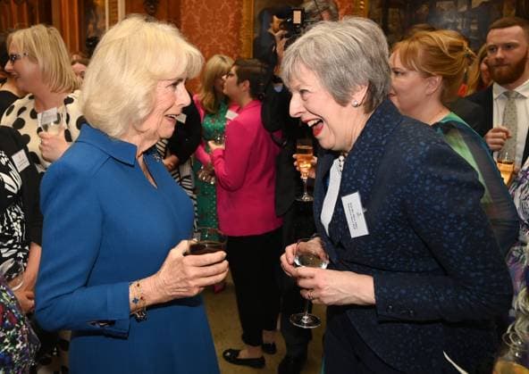 Bilder des Jahres 2024, Entertainment 05 Mai Entertainment Themen der Woche KW18 . 01 05 2024. London, United Kingdom. Queen Camilla with former UK Prime Minister Theresa May, at a reception at Buckingham Palace in London, for people who support survivors of sexual assault  xPoolx xi-Imagesx IIM-25175-0010