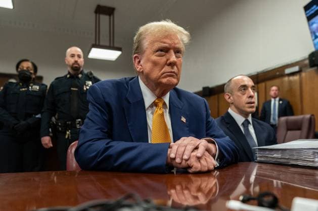 News Themen der Woche KW18 Former President Donald Trump waits for his criminal trial to begin at Manhattan Criminal Court in New York on Thursday, May 2, 2024. Trump s trial is entering it s third week on charges he allegedly falsified business records to cover up a sex scandal during the 2016 presidential campaign. Pool photo by Jeenah Moon  NYP20240502720 JeenahxMoon