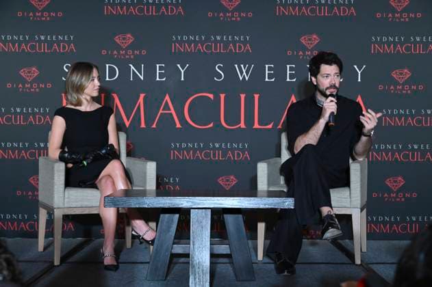 May 2, 2024, Mexico City, Ciudad de Mexico, Mexico: Actress Sydney Sweeney and actor Alvaro Morte attend the Immaculate press conference at Mexico City Four Season Hotel. on May 2, 2024 in Mexico City, Mexico. Mexico City Mexico - ZUMAe321 20240502_zea_e321_078 Copyright: xCarlosxTischler xEyepixxGroupx