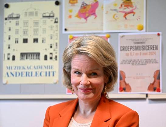 Queen Mathilde visits GO! (Anderlecht Academy of Music) BRUSSELS, BELGIUM - MAY 03: Queen Mathilde visits GO! the Anderlecht Academy of Music. In the run-up to the Queen Elisabeth competition, she wanted to encourage young people interested in the arts - (classical) music, theatre or dance - and underline the importance she attaches to local arts education on May 03, 2024 in Brussels, Belgium, 03 05 2024 Brussels Belgium  Copyright: xDidierxLebrunx