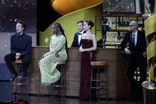 Deutscher Filmpreis 2024 Ivy Quainoo. Aurel Mertz, Gizem Emre, Tobias Krell (Checker Tobi) und Jürgen Vogel bei der Verleihung der Lola - Deutscher Filmpreis 2024 im Theater am Potsdamer Platz in Berlin 03.05.2024 Copyright: xEventpressx