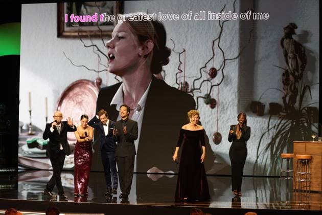 Deutscher Filmpreis 2024 Ivy Quainoo. Aurel Mertz, Gizem Emre, Tobias Krell (Checker Tobi), Margarita Broich und Jasna Fritzi Bauer bei der Verleihung der Lola - Deutscher Filmpreis 2024 im Theater am Potsdamer Platz in Berlin 03.05.2024 Copyright: xEventpressx