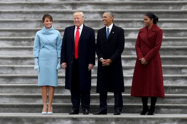 Donald Trump Inauguration From left, first lady Melania Trump, United States President Donald Trump, former US President Barack Obama and Michelle Obama stand on the steps of the U.S. Capitol on Friday, Jan. 20, 2017, in Washington, after Trump s inauguration ceremony. Photo Credit: Rob Carr CNP AdMedia Washington District of Columbia United States of America EDITORIAL USE ONLY  Copyright: xx RobxCarrx admphotostwo326607