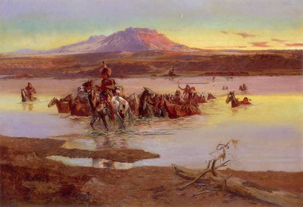 RECORD DATE NOT STATED Fording the Horse Herd Fording the Horse Herd Date: 1900  Copyright: Copyrightx(c)Geminix2023.xCredit:xGemini 12942425