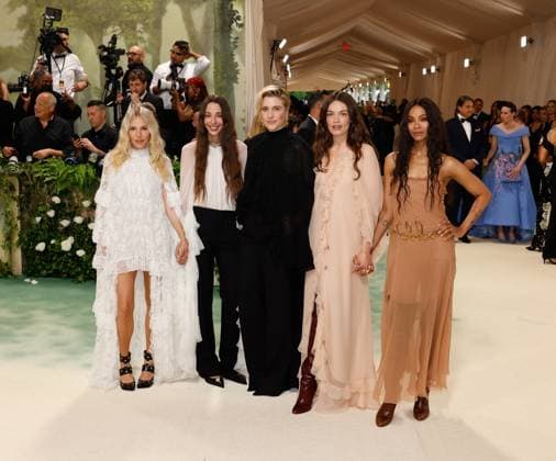 Zoe Saldana, Emma Mackey, Greta Gerwig, Chemena Kamali and Sienna Miller arrive on the red carpet at the 2024 Met Gala celebrating Sleeping Beauties: Reawakening Fashion at The Metropolitan Museum of Art on Monday, May 6, 2024 in New York City.  NYP20240506155 JOHNxANGELILLO