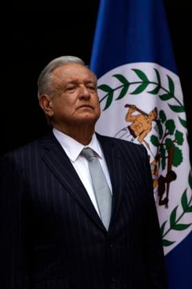Mexico s President, Andres Manuel Lopez Obrador, during the welcoming ceremony of the working visit of the Prime Minister of Belize, Juan Antonio BriseoÂ±o, in the Patio Honor in the National Palace. Mexico City Mexico - ZUMAe321 20240507_zia_e321_001 Copyright: xLuisxBarronx