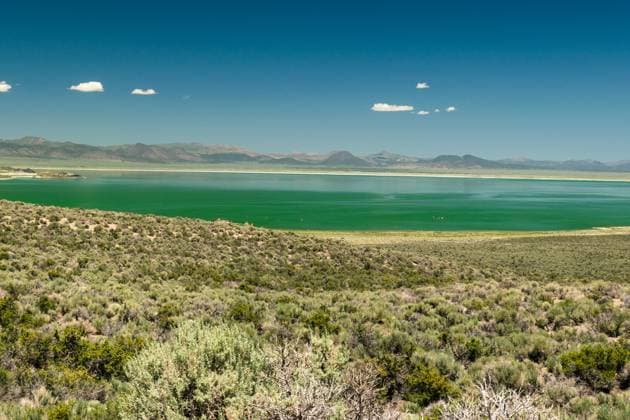 Creative Highlights World Expansive view of a vibrant turquoise lake in Mono County. Mono Hot Springs, California, United States R_OCZQ240507-1419911-01