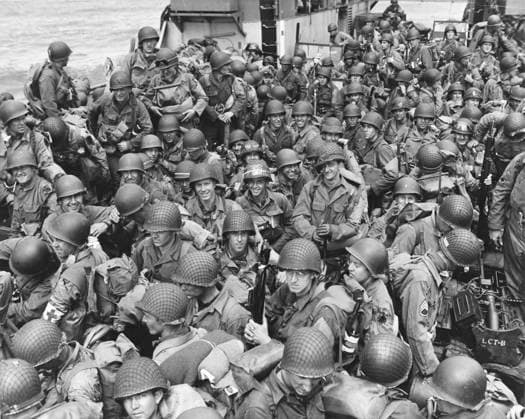 RECORD DATE NOT STATED D-Day - US Assault troops en route for French Invasion A dramatic photograph of the tightly massed ranks of US assault troops in a landing craft crossing the English channel en route for the Normandy landings. D-Day began on June 6th, 1944 at 6:30am and was conducted in two assault phases  Copyright: Copyrightx(c)Geminix2023.xCredit:xGemini 10282375