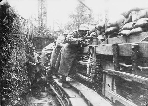 RECORD DATE NOT STATED German trenches WWI German trenches during World War I on the Western Front. Date: 1915  Copyright: Copyrightx(c)Geminix2023.xCredit:xGemini 10297563