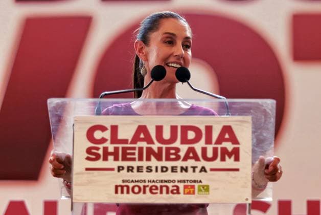 Claudia Sheinbaum Pardo, candidate for the Presidency of Mexico by the Sigamos Haciendo Historia coalition, speaking during a political rally in Texcoco, State of Mexico. Texcoco MÃ xico - ZUMAe321 20240511_zia_e321_016 Copyright: xCarlosxSantiagox