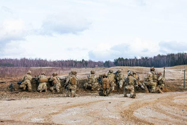 RECORD DATE NOT STATED U.S. Soldiers, attached to 3rd squadron, 2nd Cavalry Regiment, engage enemy targets during a Live Fire Exercise (LFX) at Vilseck, Germany Feb. 13, 2024. LFX enables soldiers to build cohesion and lethality as teams, squads and platoons to prepare them to be ready, capable and interoperable. Army Reserve Copyright: xpiemagsx piemagsdvidsfeb24032024-8348 !ACHTUNG AUFNAHMEDATUM GESCHÄTZT!