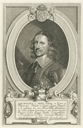 RECORD DATE NOT STATED Portrait of Barthold van Gent, Count van Loenen and Meynerswijck, Pieter de Jode (II), After Anselm van Hulle, 1648 print BostePortret of Barthold van Gent, Count van Loenen and Meynerswijck. The portrait is caught in an oval frame with the coat of arms of the portrayed person. In the cartouche a six -line caption in Latin. Print from a series of portraits to paintings by Anselmus van Hulle of all delegates at the peace negotiations in Münster and Osnabrück. Antwerp paper etching engraving Copyright: xpiemagsx rknbpie14012024-51225 !ACHTUNG AUFNAHMEDATUM GESCHÄTZT!