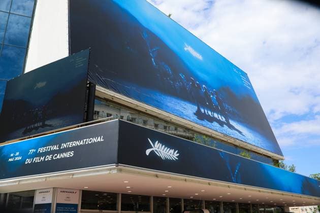May 13, 2024, Cannes, Cote D azur, France: The official poster that ornates the walls of the Palais Lumiere is inspired by an image created by Hartland Villa from a still from Rhapsody in August by Japanese movie director Akira Kurosawa Cannes France - ZUMAc179 20240513_zep_c179_157 Copyright: xMickaelxChavetx