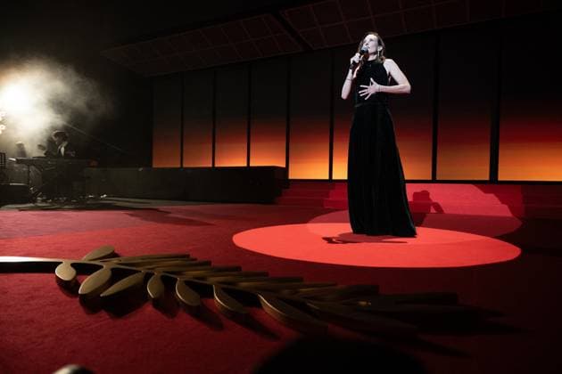 Annual Cannes Film Festival - Opening Ceremony - Cannes Mistress of ceremonies Camille Cottin speaks on stage during the opening ceremony at the 77th annual Cannes Film Festival at Palais des Festivals on May 14, 2024 in Cannes, France. Photo by David NIVIERE ABACAPRESS.COM CANNES France  Copyright: xNivierexDavid ABACAPRESS.COMx