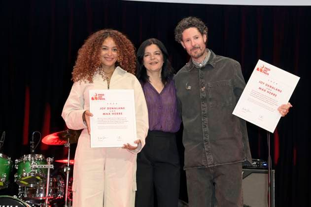 Joy Denalane, Jasmin Tabatabai und Max Herre bei der Verleihung des Fred Jay Preises 2024 im bcc Berlin Congress Center. Berlin, 14.05.2024