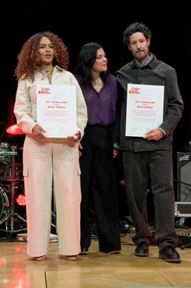 Joy Denalane, Jasmin Tabatabai und Max Herre bei der Verleihung des Fred Jay Preises 2024 im bcc Berlin Congress Center. Berlin, 14.05.2024