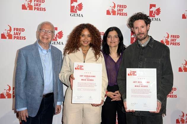 Michael Jacobson, Joy Denalane, Jasmin Tabatabai und Max Herre bei der Verleihung des Fred Jay Preises 2024 im bcc Berlin Congress Center. Berlin, 14.05.2024