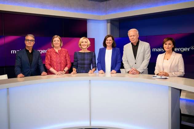 News Themen der Woche KW20 News Bilder des Tages Gabor Steingart, Anja Maier, Petra Gerster, Ilse Aigner, Jürgen Trittin und Sandra Maischberger in der ARD-Talkshow maischberger im Studio Berlin Adlershof. Berlin, 15.05.2024 *** Gabor Steingart, Anja Maier, Petra Gerster, Ilse Aigner, Jürgen Trittin and Sandra Maischberger on the ARD talk show maischberger in Studio Berlin Adlershof Berlin, 15 05 2024 Foto:xT.xBartillax xFuturexImagex maischberger1505_4508