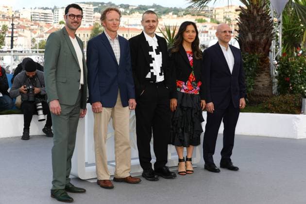 May 16, 2024, Cannes, Cote D azur, France: RENE WACHNER-SOLOMON (left), JEREMIAH KNUPP (second from left) and movie director ROBERTO MINERVINI (center) pose during Les Damno s aka The Damned photocall at the 77th Annual Cannes Film Festival at Palais des Festivals in Cannes, France Cannes France - ZUMAc179 20240516_zep_c179_139 Copyright: xMickaelxChavetx